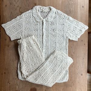MAURIE + EVE LOVE AND STARS SHIRT & PANTS CREAM Knit Crochet Two-Piece S…